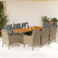 vidaXL 9-tlg. Garten-Essgruppe mit Kissen Beige Poly Rattan