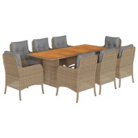 vidaXL 9-tlg. Garten-Essgruppe mit Kissen Beige Poly Rattan