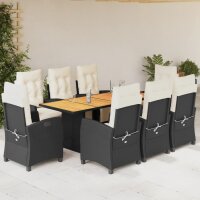 vidaXL 9-tlg. Garten-Essgruppe mit Kissen Schwarz Poly Rattan