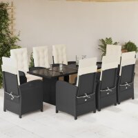 vidaXL 9-tlg. Garten-Essgruppe mit Kissen Schwarz Poly Rattan