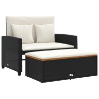 vidaXL Gartensofa mit Kissen 2-Sitzer Schwarz Poly Rattan&amp;Akazienholz