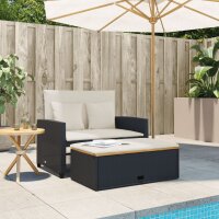 vidaXL Gartensofa mit Kissen 2-Sitzer Schwarz Poly Rattan&amp;Akazienholz