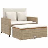 vidaXL Gartensofa mit Kissen 2-Sitzer Beige Poly Rattan &amp; Akazienholz