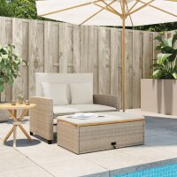 vidaXL Gartensofa mit Kissen 2-Sitzer Beige Poly Rattan &amp; Akazienholz