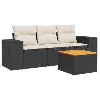 vidaXL 4-tlg. Garten-Sofagarnitur mit Kissen Schwarz Poly Rattan