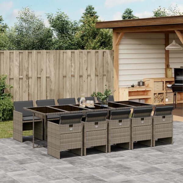 vidaXL 11-tlg. Garten-Essgruppe mit Kissen Grau Poly Rattan