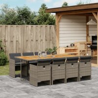 vidaXL 9-tlg. Garten-Essgruppe mit Kissen Grau Poly Rattan