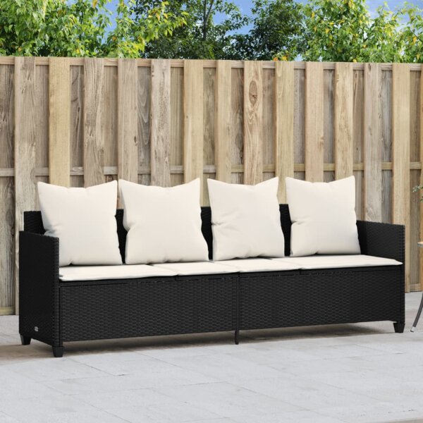 vidaXL Sonnenliege mit Kissen Schwarz Poly Rattan