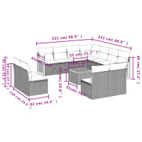 vidaXL 12-tlg. Garten-Sofagarnitur mit Kissen Schwarz Poly Rattan