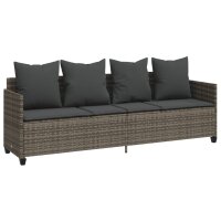 vidaXL Sonnenliege mit Kissen Grau Poly Rattan