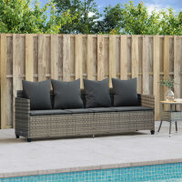 vidaXL Sonnenliege mit Kissen Grau Poly Rattan