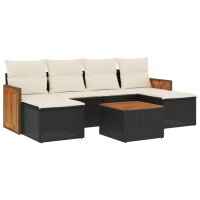 vidaXL 7-tlg. Garten-Sofagarnitur mit Kissen Schwarz Poly Rattan