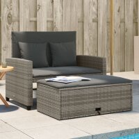 vidaXL Gartensofa 2-Sitzer mit Kissen Grau Poly Rattan