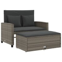 vidaXL Gartensofa 2-Sitzer mit Kissen Grau Poly Rattan