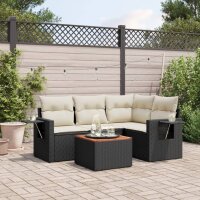 vidaXL 5-tlg. Garten-Sofagarnitur mit Kissen Schwarz Poly...