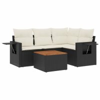 vidaXL 5-tlg. Garten-Sofagarnitur mit Kissen Schwarz Poly...