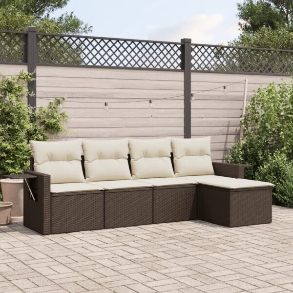 vidaXL 5-tlg. Garten-Sofagarnitur mit Kissen Braun Poly Rattan