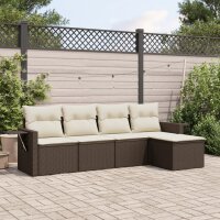 vidaXL 5-tlg. Garten-Sofagarnitur mit Kissen Braun Poly...