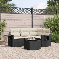 vidaXL 5-tlg. Garten-Sofagarnitur mit Kissen Schwarz Poly Rattan