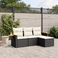 vidaXL 4-tlg. Garten-Sofagarnitur mit Kissen Schwarz Poly...