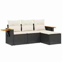 vidaXL 4-tlg. Garten-Sofagarnitur mit Kissen Schwarz Poly...