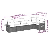 vidaXL 6-tlg. Garten-Sofagarnitur mit Kissen Schwarz Poly Rattan