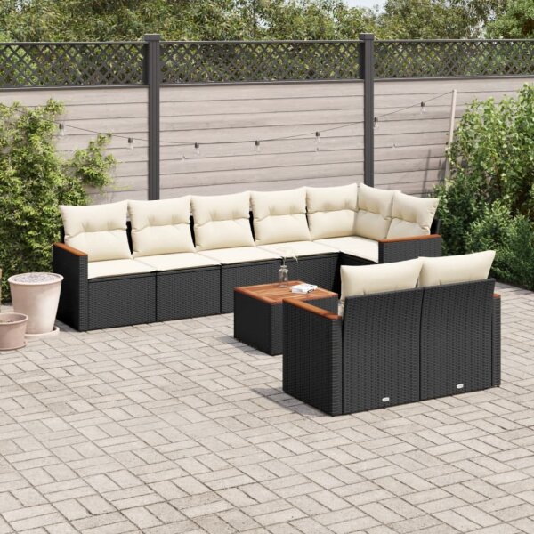 vidaXL 9-tlg. Garten-Sofagarnitur mit Kissen Schwarz Poly Rattan