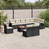 vidaXL 11-tlg. Garten-Sofagarnitur mit Kissen Schwarz Poly Rattan