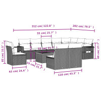 vidaXL 11-tlg. Garten-Sofagarnitur mit Kissen Schwarz Poly Rattan