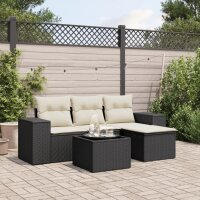 vidaXL 5-tlg. Garten-Sofagarnitur mit Kissen Schwarz Poly Rattan