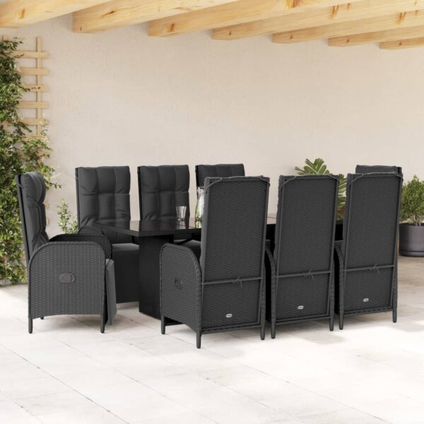 vidaXL 9-tlg. Garten-Essgruppe mit Kissen Schwarz Poly Rattan