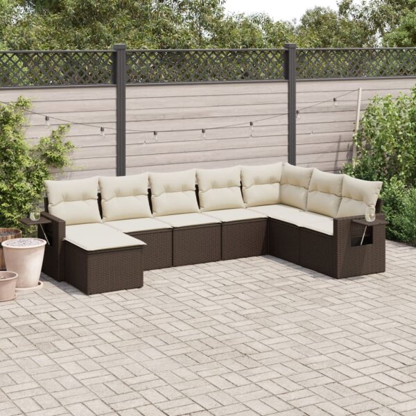 vidaXL 8-tlg. Garten-Sofagarnitur mit Kissen Braun Poly Rattan