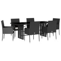 vidaXL 7-tlg. Garten-Essgruppe mit Kissen Schwarz Poly Rattan