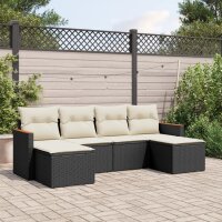 vidaXL 6-tlg. Garten-Sofagarnitur mit Kissen Schwarz Poly Rattan