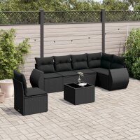 vidaXL 7-tlg. Garten-Sofagarnitur mit Kissen Schwarz Poly Rattan