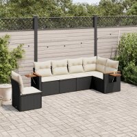 vidaXL 6-tlg. Garten-Sofagarnitur mit Kissen Schwarz Poly Rattan