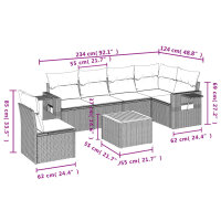 vidaXL 7-tlg. Garten-Sofagarnitur mit Kissen Schwarz Poly Rattan