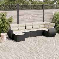 vidaXL 7-tlg. Garten-Sofagarnitur mit Kissen Schwarz Poly Rattan