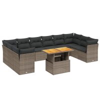 vidaXL 11-tlg. Garten-Sofagarnitur mit Kissen Grau Poly...