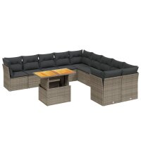 vidaXL 11-tlg. Garten-Sofagarnitur mit Kissen Grau Poly...