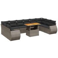 vidaXL 11-tlg. Garten-Sofagarnitur mit Kissen Grau Poly...