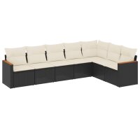 vidaXL 7-tlg. Garten-Sofagarnitur mit Kissen Schwarz Poly Rattan