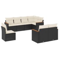 vidaXL 8-tlg. Garten-Sofagarnitur mit Kissen Schwarz Poly Rattan