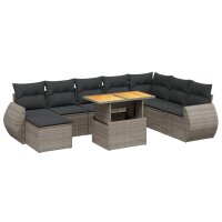 vidaXL 9-tlg. Garten-Sofagarnitur mit Kissen Grau Poly Rattan