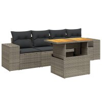 vidaXL 5-tlg. Garten-Sofagarnitur mit Kissen Grau Poly Rattan