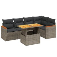 vidaXL 6-tlg. Garten-Sofagarnitur mit Kissen Grau Poly Rattan