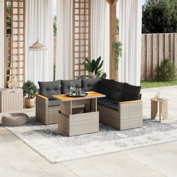 vidaXL 6-tlg. Garten-Sofagarnitur mit Kissen Grau Poly Rattan