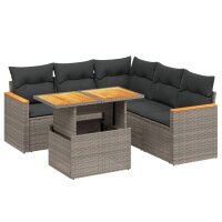 vidaXL 6-tlg. Garten-Sofagarnitur mit Kissen Grau Poly Rattan