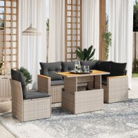 vidaXL 6-tlg. Garten-Sofagarnitur mit Kissen Grau Poly Rattan