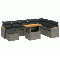 vidaXL 9-tlg. Garten-Sofagarnitur mit Kissen Grau Poly Rattan